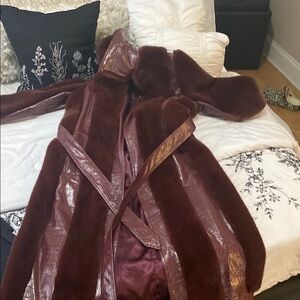 Luxurious Burgundy Faux Fur Coat